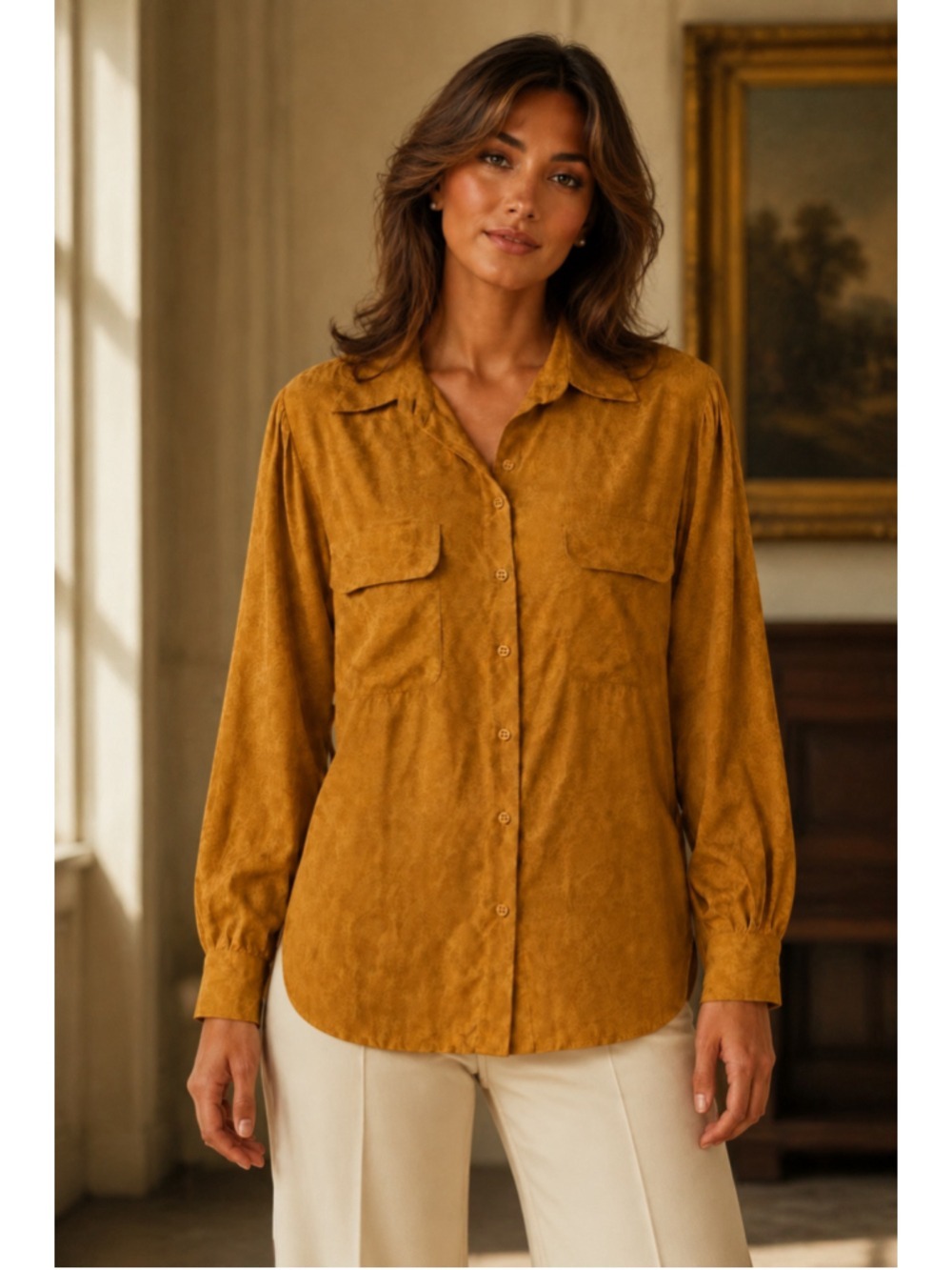 Rare Vintage Donna Marie 100% Silk Mustard Paisley Blouse Women’s Medium